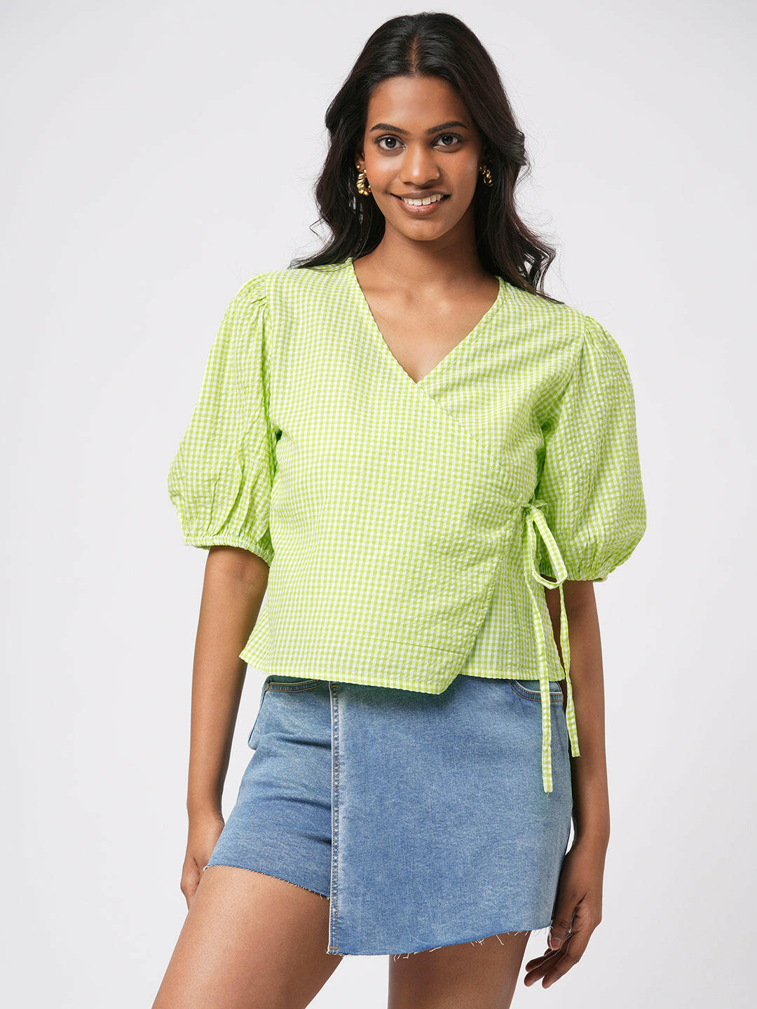 Gingham Wrap Top.